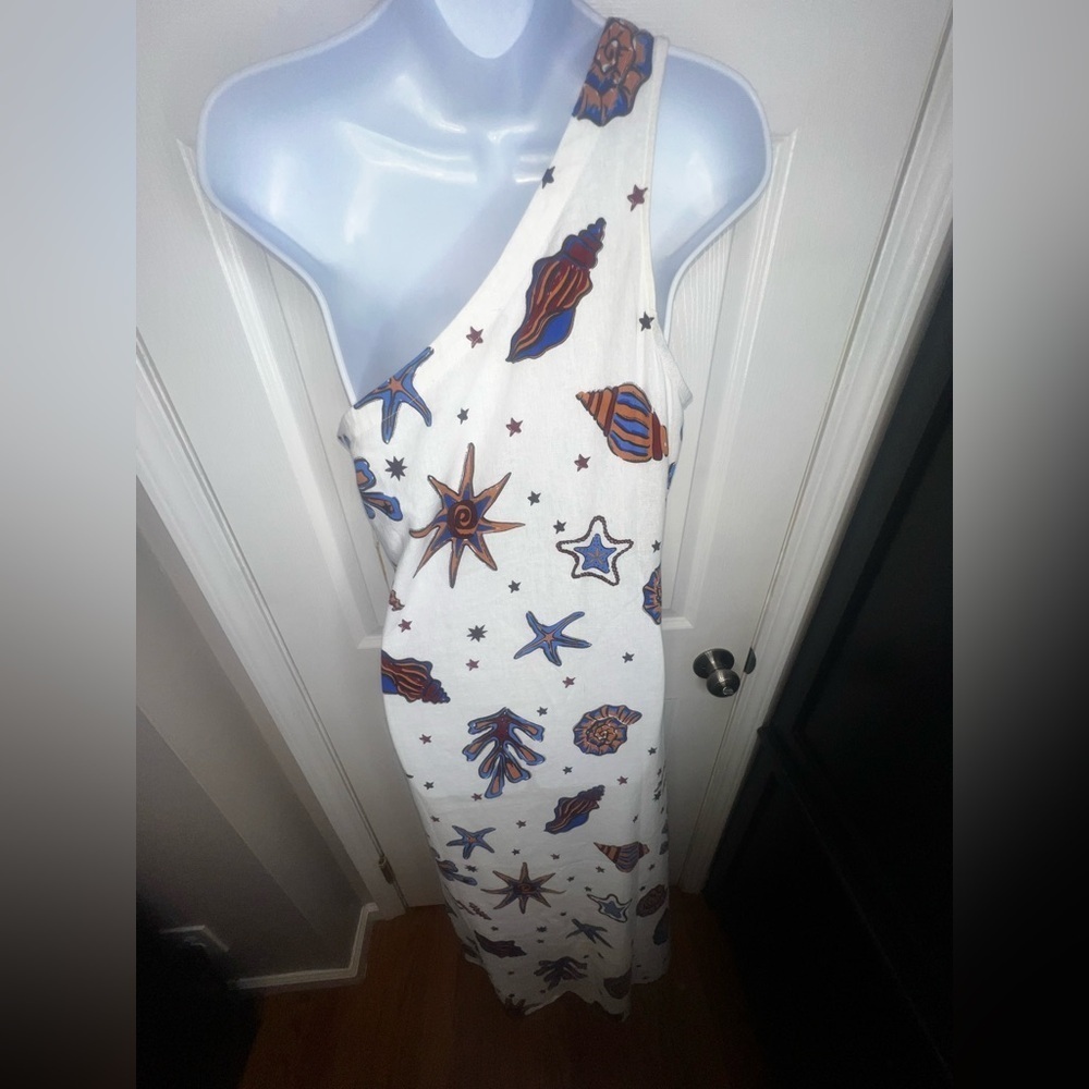 NWT C&C California Women’s Small Ivory Linen One Shoulder Seashell Maxi Dress S - Picture 13 of 16